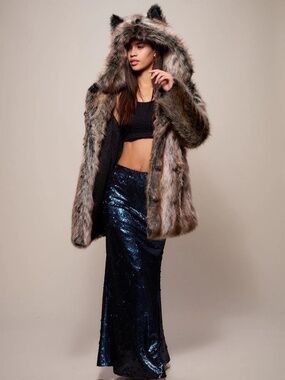 NWT SpiritHoods Classic Faux Fur Coat Grey Wolf Size XS
